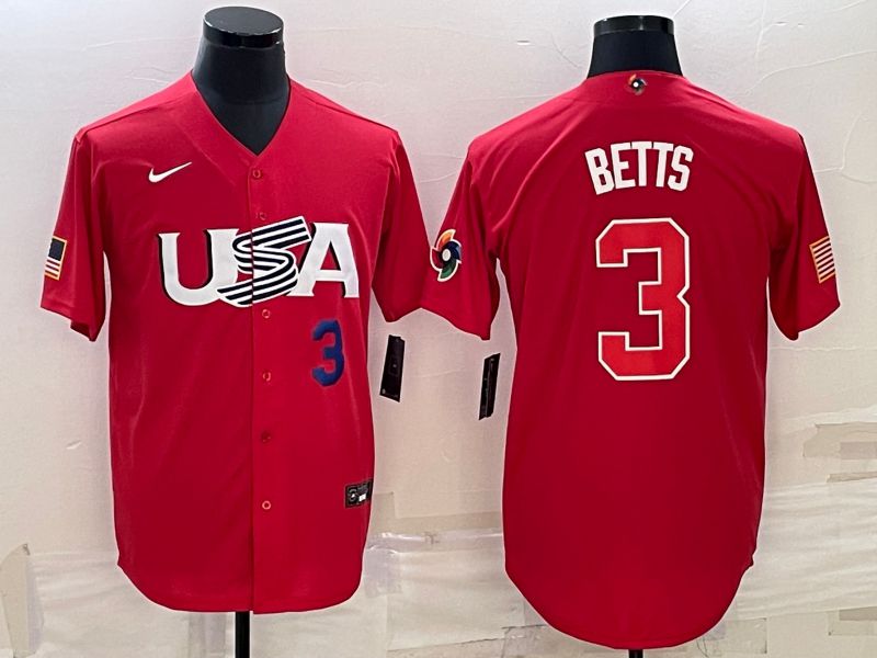 Men 2023 World Cub USA #3 Betts Red Nike MLB Jersey